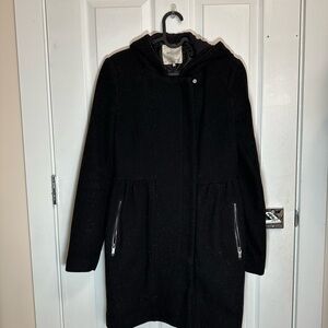 Zara | Small Black Cinch Waist Hooded Winter Coat - Princess Seam